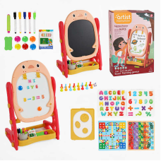 Мольберт 050-54 (18) двосторонній, крейда, маркери, стиранка, магніти, настільні ігри, фішки, в коробці