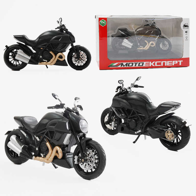 Мотоцикл BG 11-214 (48/2) “Мото Експерт“, металопластик, масштаб 1:12, прогумовані колеса, підсвічування, звук, амортизація, платформа, в коробці