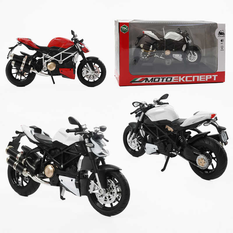 Мотоцикл BG 12-854 (48/2) “Мото Експерт“, 2  кольори, металопластик,   масштаб 1:12, прогумовані колеса, підсвічування, звук, амортизація, платформа, в коробці