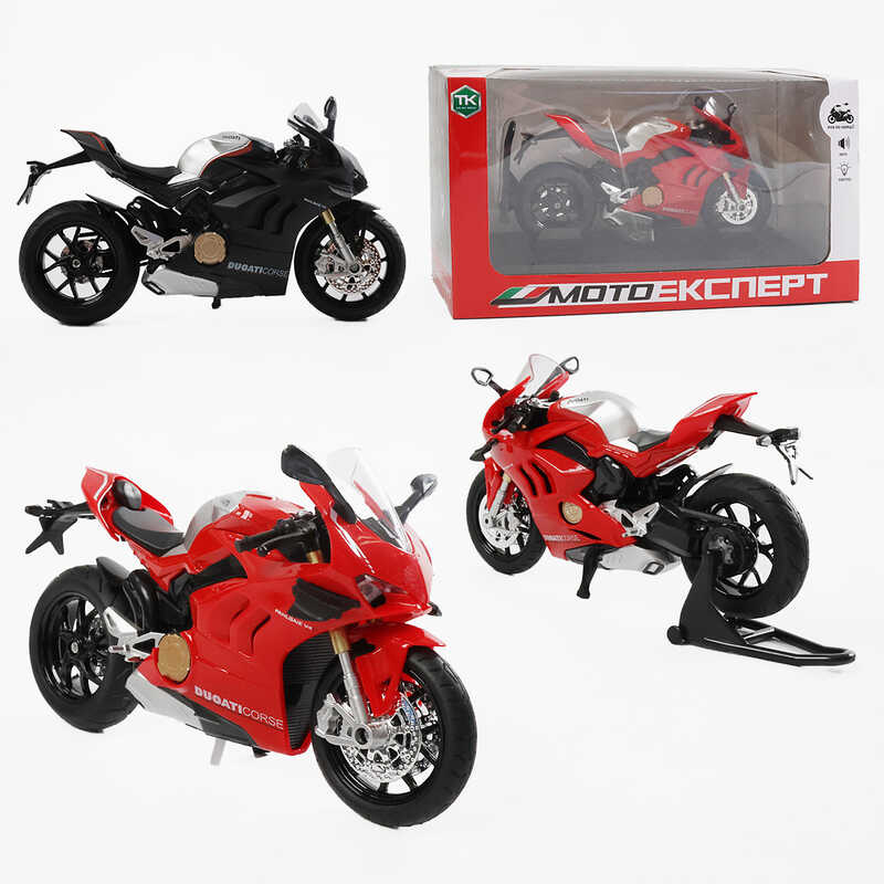 Мотоцикл BG 32-120 (48/2) “Мото Експерт“, 2 кольори, металопластик, масштаб 1:12, прогумовані колеса, підсвічування, звук, амортизація, платформа, в коробці
