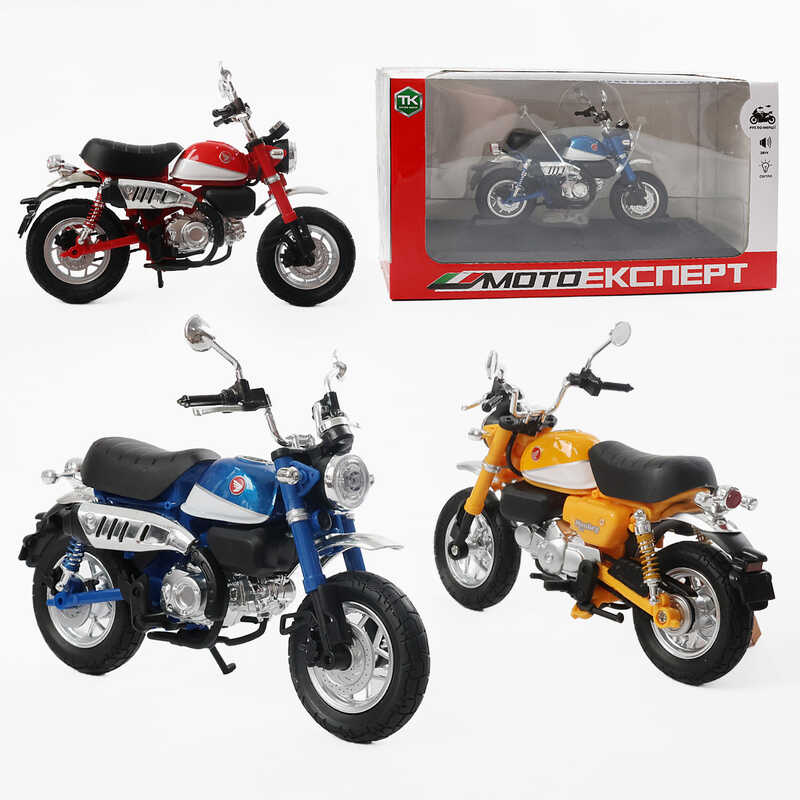 Мотоцикл BG 34-733 (48/2) “Мото Експерт“, 3 кольори, металопластик, масштаб 1:12,  прогумовані колеса, підсвічування, амортизація, платформа, в коробці, ВИДАЄТЬСЯ ТІЛЬКИ МІКС ВИДІВ