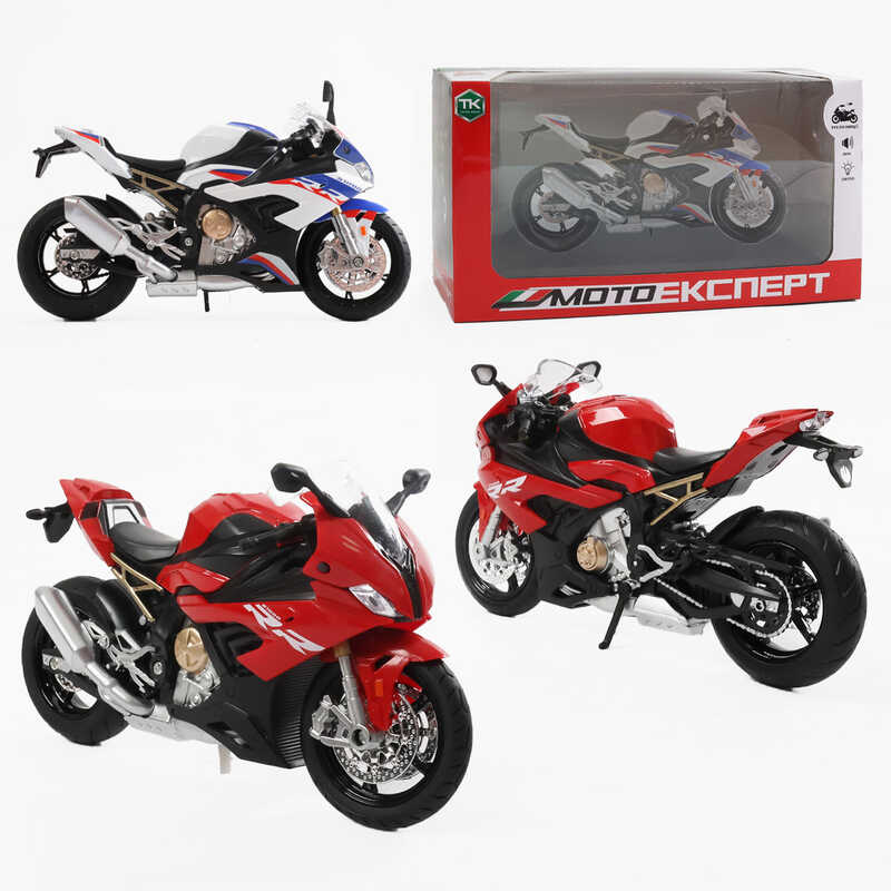 Мотоцикл BG 63-620 (48/2) “Мото Експерт“, 2 кольори, металопластик, масштаб 1:12, прогумовані колеса, підсвічування, звук, амортизація, платформа, в коробці