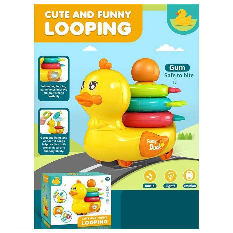 Музична іграшка 2316 (48/2) “Качка”, мелодії, підсвічування, колесо вільного ходу, пірамідка, прорізувач, в коробці