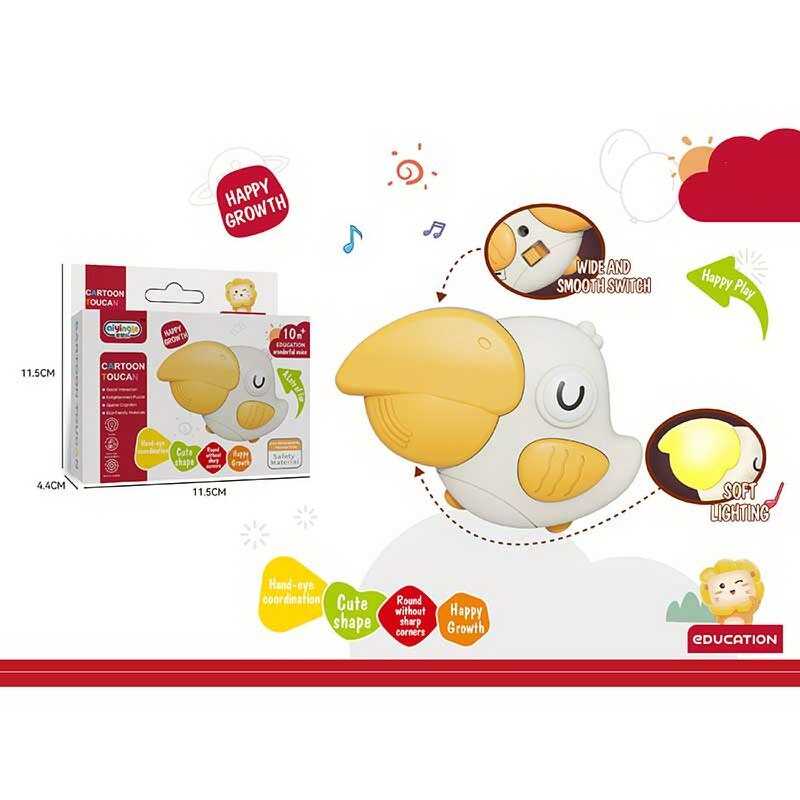 Музична іграшка 368-37 (288) “Тукан“, пташка, розмір: 11х3.5х7.5 см, підсвічування, мелодії, кільце - кріплення, в коробці