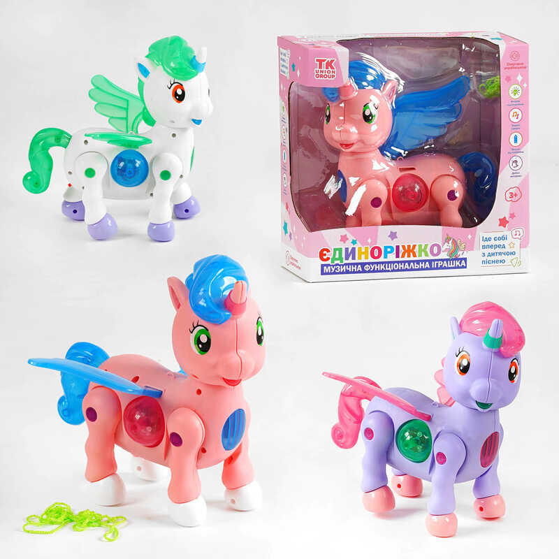 Музична іграшка “Єдиноріжко” TK - 10232 (48/2) “TK Group“, 3 кольори, ОЗВУЧУВАННЯ УКРАЇНСЬКОЮ МОВОЮ, на батарейках, звук, підсвічування, ВИДАЄТЬСЯ ТІЛЬКИ МІКС ВИДІВ, в коробці