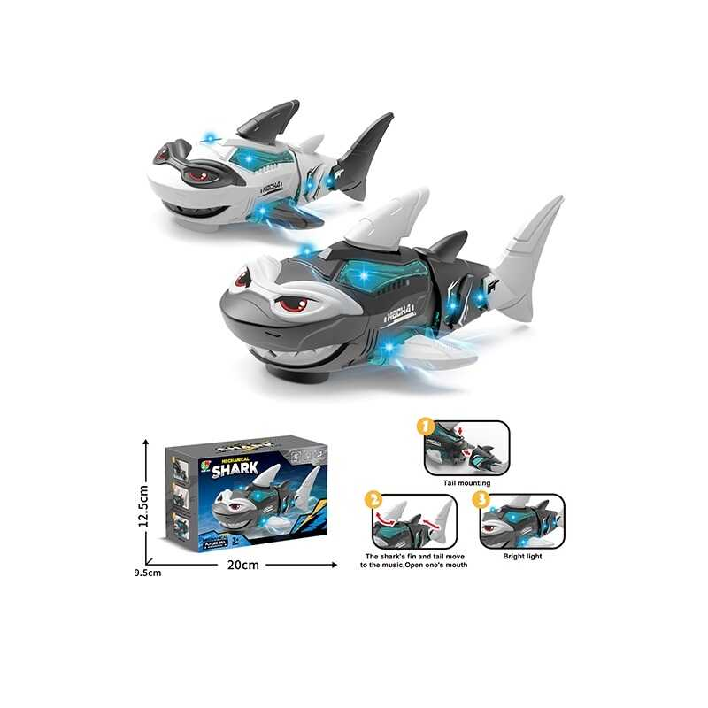 Музична акула 3382 (72/2) 2 види, підсвічування, музика, їздить, рухливий хвіст, щелепа та плавець, в коробці