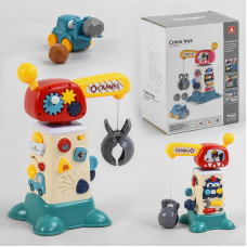 Музична гра 2158 (12) “Вантажопідіймальний кран“, світло, звук, машинка, 4 ігрових камінчики, тріскачка, англійська озвучка, в коробці