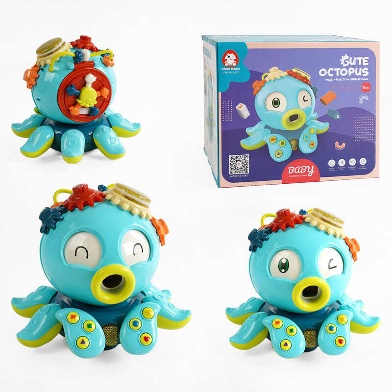 Музична гра EA 012 (8) “Восьминіг“, мелодії, світло, ОЗВУЧУВАННЯ АНГЛІЙСЬКОЮ, колесо вільного ходу, барабанчик, сортер, пальчикові ігри, в коробці