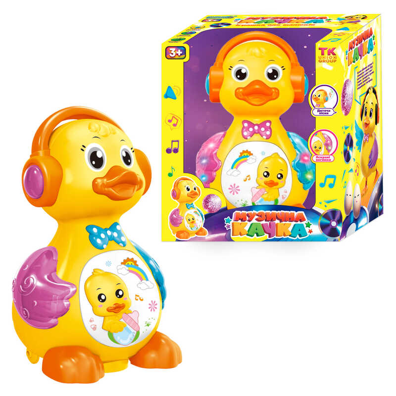 Музична качка 48510 / 0619 (40/2) “TK Group“, ОЗВУЧУВАННЯ УКР. МОВОЮ, світло, звук, колесо вільного ходу, несе яйця, в коробці