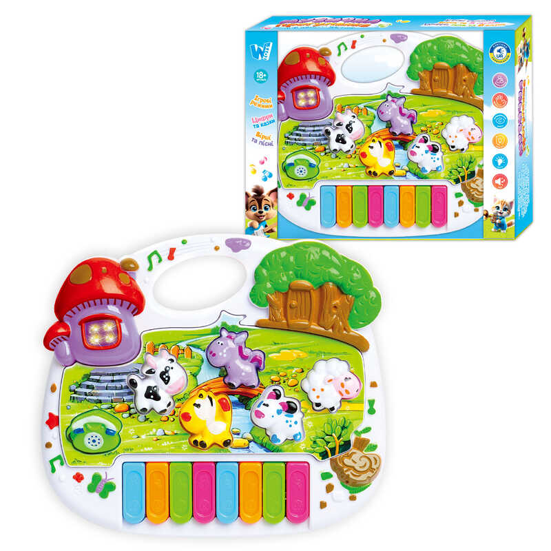 Музичне піаніно 18126 (96/2) “WToys“, ОЗВУЧУВАННЯ УКРАЇНСЬКОЮ МОВОЮ, пісні, казки, цифри, звуки тварин, підсвічування, в коробці