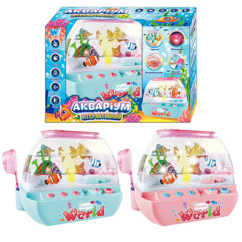 Музичний акваріум 49579 (24) “WToys“, 2 кольори, ОЗВУЧУВАННЯ УКРАЇНСЬКОЮ МОВОЮ, підсвічування, казки, пісні, Bluetooth, нічник, USB-кабель, в коробці