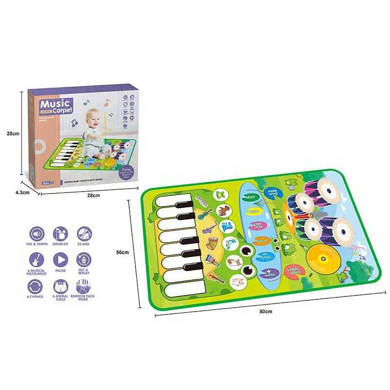 Музичний килимок MTK 035-2 A (72/2) на батарейках, музика, звук, музичні інструменти, запис, режим гучності, барабанні палички, розмір 80х50 см, в коробці Музичний килимок MTK 035-2 A (72/2) на батарейках, музика, звук, музичні інструменти, запис, режим гучності, барабанні палички, розмір 80х50 см, в коробці