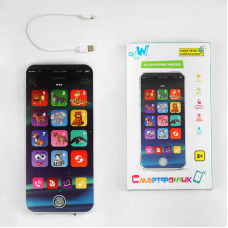 Музичний телефон TK - 11206 (60) “WToys“, ОЗВУЧУВАННЯ УКРАЇНСЬКОЮ МОВОЮ, 16 сенсорних кнопок, світло, вірші, цифри, скоромовки, тварини, звуки, від акумулятора, провід Type-C, в коробці