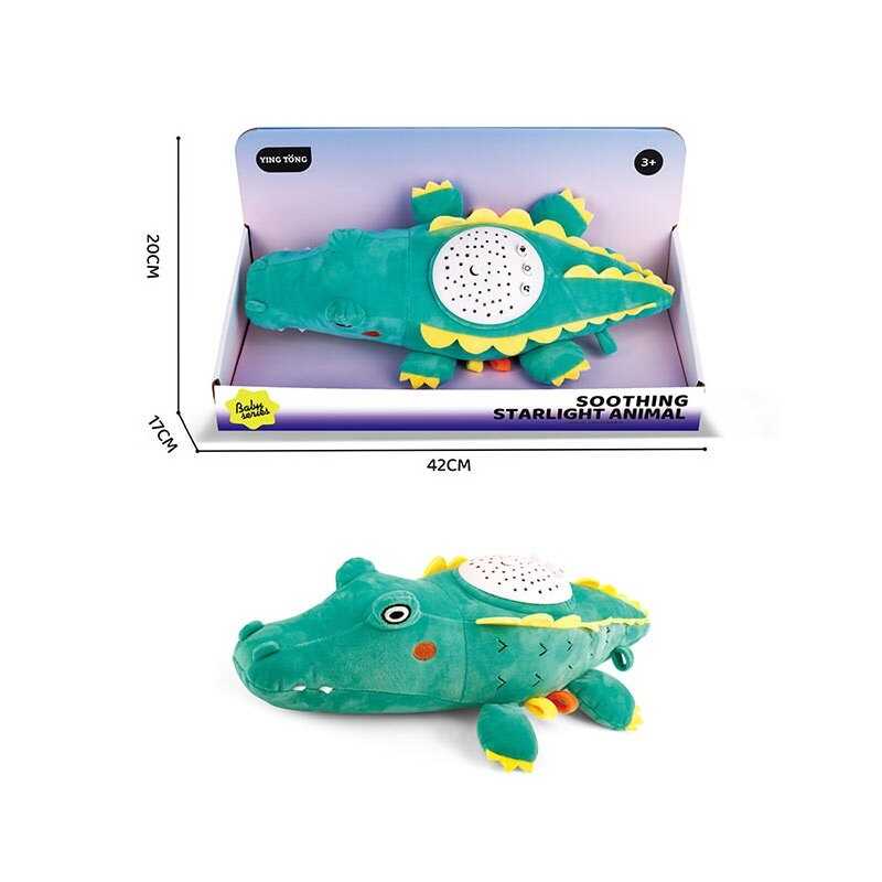 Нічник YT 24-11 (48/2) “Крокодил“, довжина 37см, проєктор зоряного неба, мелодії, режими гучності, зміна кольорів підсвічування, на батарейках, в коробці