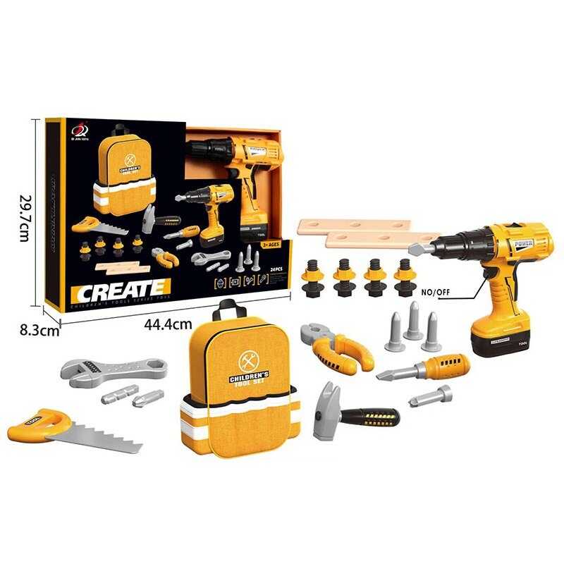 Набір інструментів 0223-25 (20/2) 24 елементи, шурупокрут на батарейках, рюкзак для інструментів, тренувальні бруски, в коробці