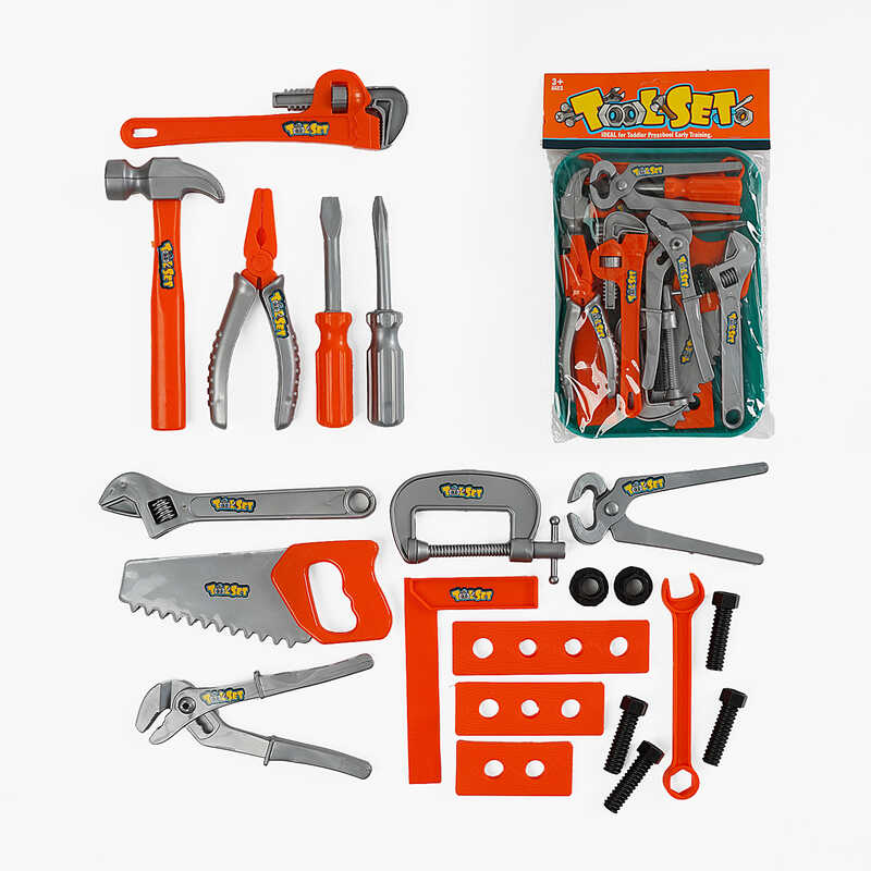 Набір інструментів 1399-10 (120/2) підставка, викрутка, гайковий ключ, плоскогубці, молоток, пила, лінійка, в пакеті Набір інструментів 1399-10 (120/2) підставка, викрутка, гайковий ключ, плоскогубці, молоток, пила, лінійка, в пакеті