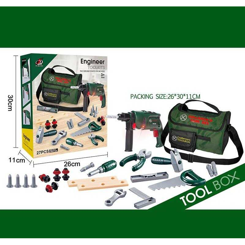 Набір інструментів G 238 (20/2) 27 елементів, підсвічування, дриль на батарейках, сумка для інструментів, тренувальні бруски, в коробці