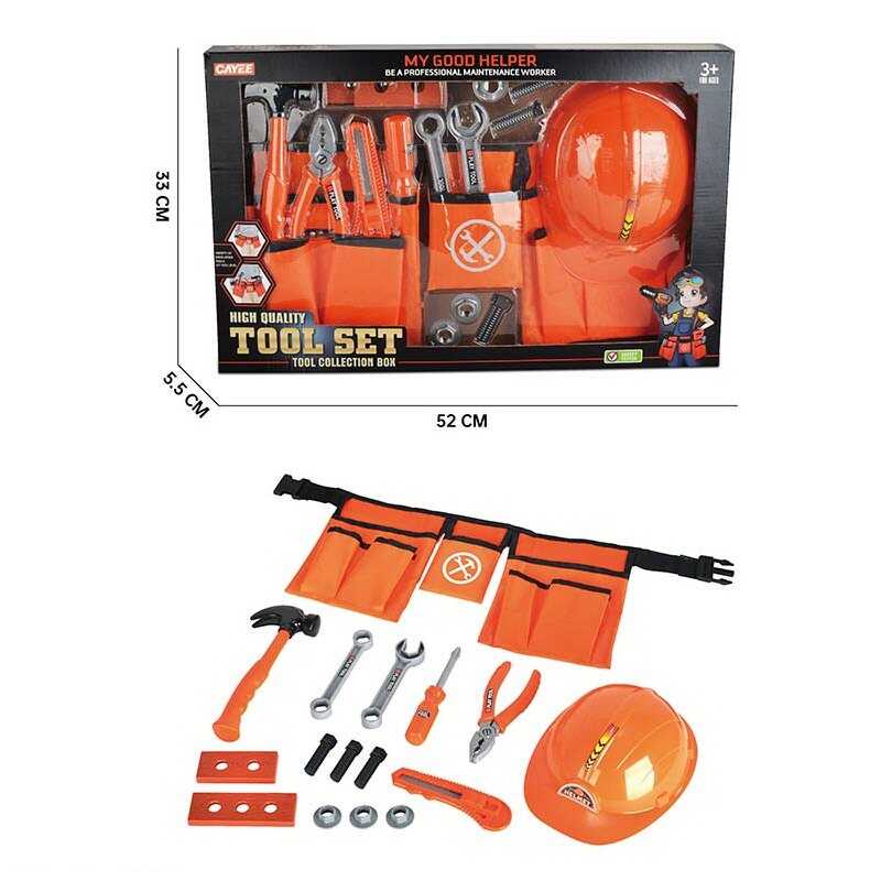 Набір інструментів KY 1068-038 (12/2) пояс з кишенями для інструментів, каска, будівельний молоток, плоскогубці, гайковий ключ, викрутка, болти, в коробці Набір інструментів KY 1068-038 (12/2) пояс з кишенями для інструментів, каска, будівельний молоток, плоскогубці, гайковий ключ, викрутка, болти, в коробці