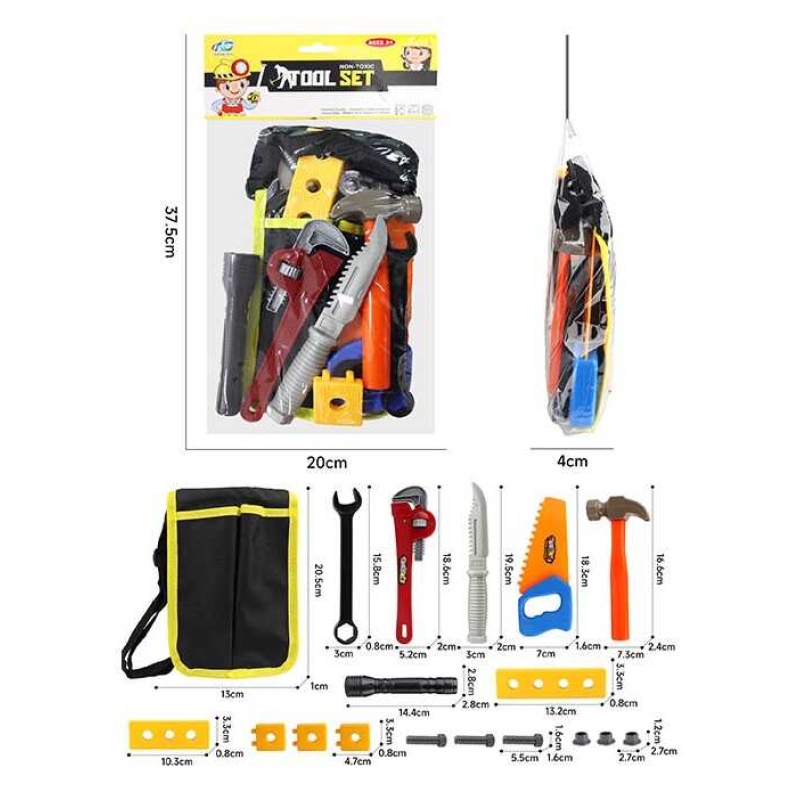 Набір інструментів NH 384-1 (120/2) сумка, розвідний ключ, гайковий ключ, ніж, пила, молоток, ліхтарик, планки з отворами, болти й гайки, в пакеті