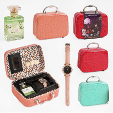 Набір аксесуарів 768-47 (60/2) 3 кольори, наручний годинник, парфуми, у валізі, ВИДАЄТЬСЯ МІКС ВИДІВ