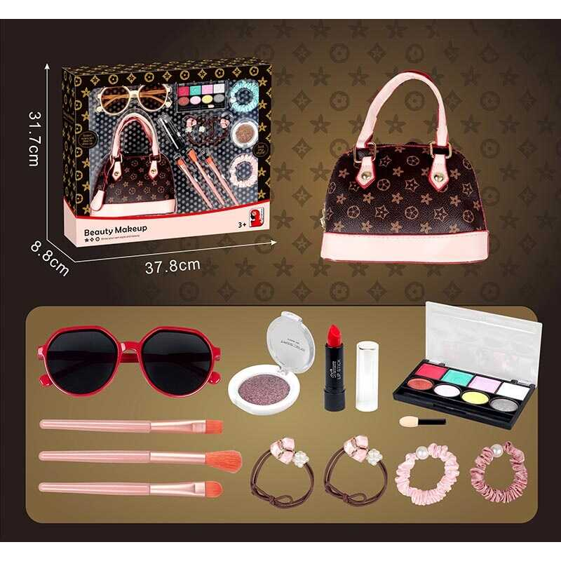 Набір аксесуарів A 4 (36/2) помада, рум“яна, тіні для повік, пензлі для макіяжу, помада, резинки для волосся, сумка, окуляри, в коробці