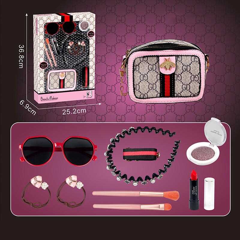 Набір аксесуарів A2 Штрих=0184 (48/2) сумочка, окуляри, помада, резинка та обруч для волосся, румяна, пензлики, в коробці