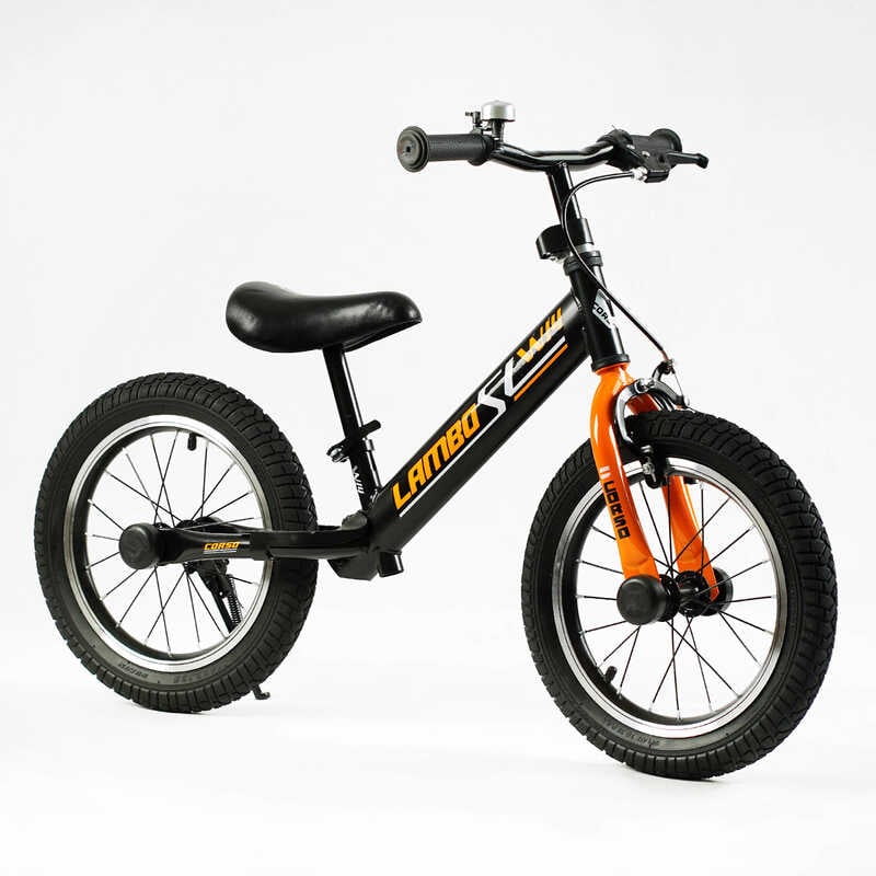 Велобіг “CORSO LAMBO“ LB-14084 (1) сталева рама, ручне гальмо, колеса надувні резинові 14’’, алюмінієві обода, підставка для ніг, підніжка, дзвоник