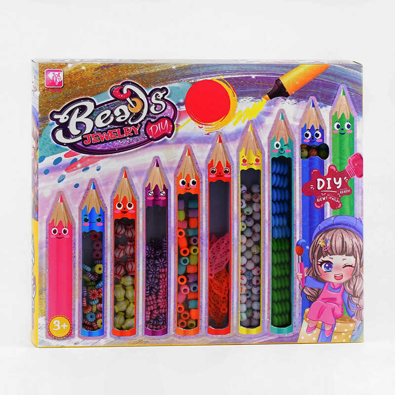 Набір бісеру 338-1043 /1044 (120/2) “Олівці“, різні види намистин, ниточка, в коробці