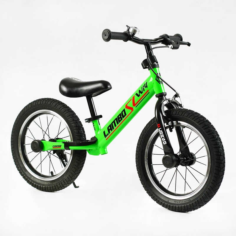 Велобіг “CORSO LAMBO“ LB-14700 (1) сталева рама, ручне гальмо, колеса надувні резинові 14’’, алюмінієві обода, підставка для ніг, підніжка, дзвоник Велобіг “CORSO LAMBO“ LB-14700 (1) сталева рама, ручне гальмо, колеса надувні резинові 14’’, алюмінієві обода, підставка для ніг, підніжка, дзвоник