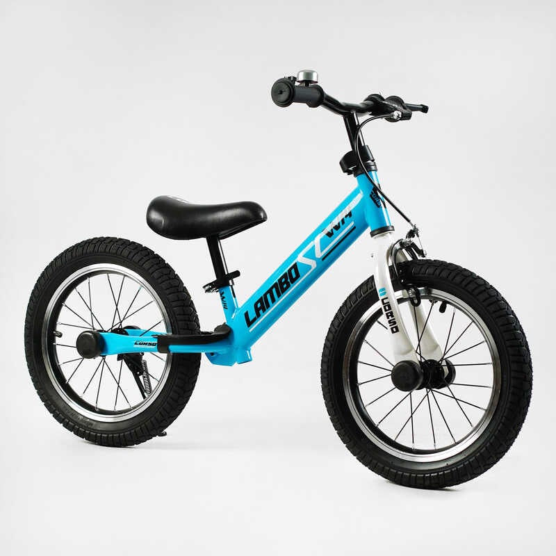 Велобіг “CORSO LAMBO“ LB-14802 (1) сталева рама, ручне гальмо, колеса надувні резинові 14’’, алюмінієві обода, підставка для ніг, підніжка, дзвоник