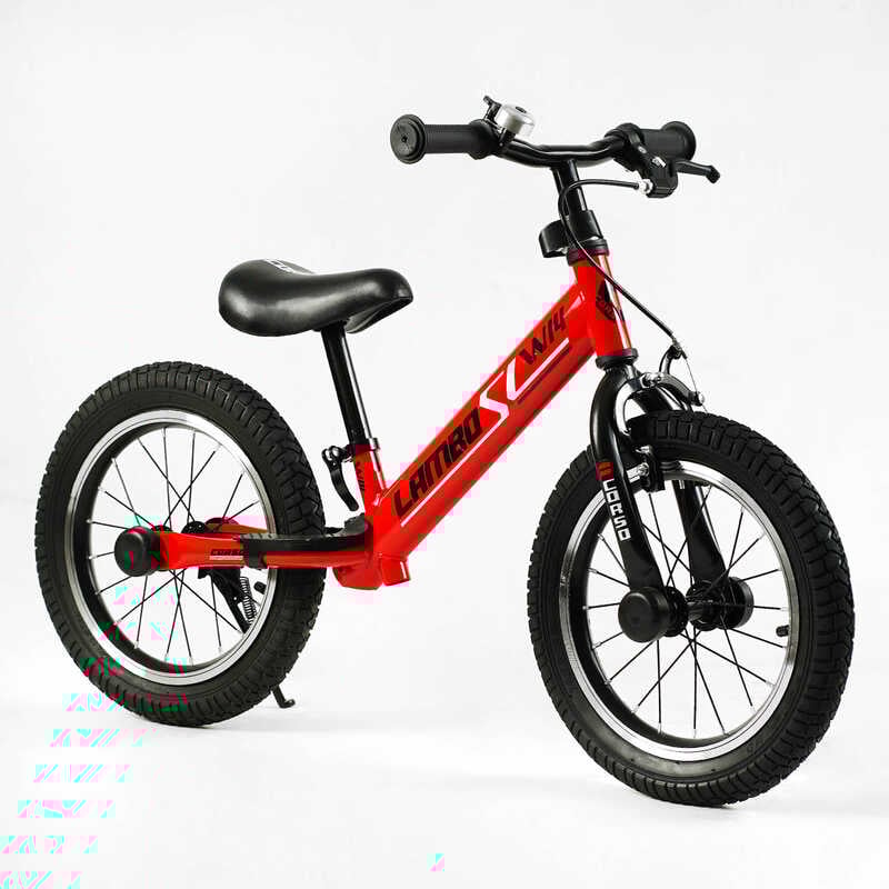 Велобіг “CORSO LAMBO“ LB-14811 (1) сталева рама, ручне гальмо, колеса надувні резинові 14’’, алюмінієві обода, підставка для ніг, підніжка, дзвоник