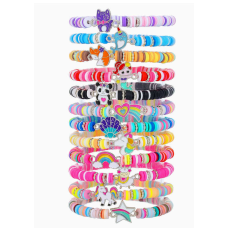 Набір браслетів C 73478 (230) 12 браслетів, гумові намистини, металева прикраса, еластична резинка, в пакеті 