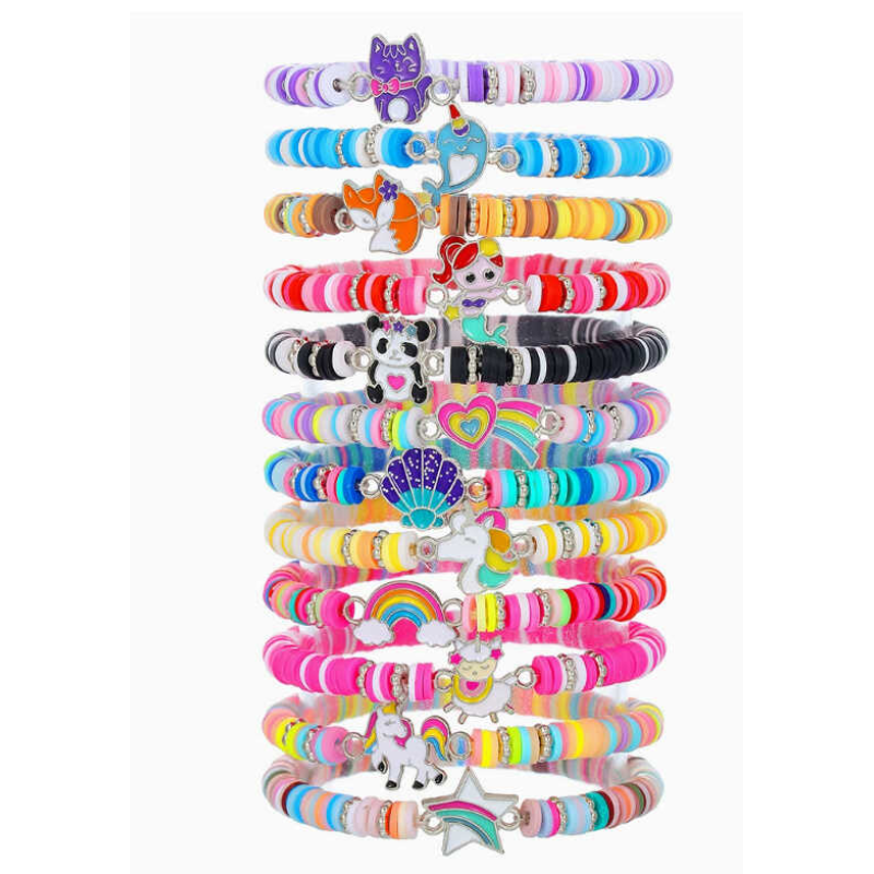 Набір браслетів C 73478 (230) 12 браслетів, гумові намистини, металева прикраса, еластична резинка, в пакеті 