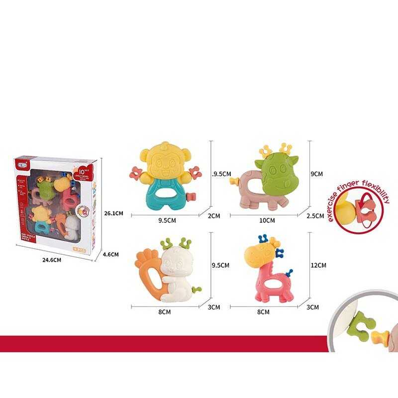 Набір брязкалець 668-93 (72) 4 штуки, “Кумедні тварини”, з’єднуються між собою, в коробці