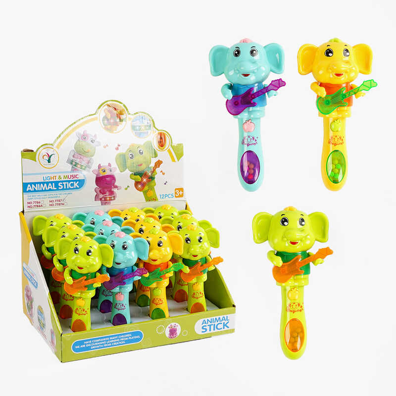 Набір брязкалець 7787 (20) ЦІНА ЗА 12 ШТУК В БЛОЦІ, “Слоник”, підсвічування, мелодія, рухає лапками, від батарейок