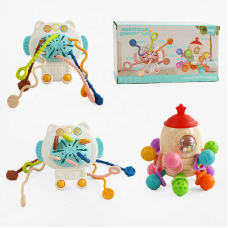 Набір брязкалець 888-9 (40) прорізувач, брязкальце-прорізувач, 12 масажних пластинок для ясен, подвійне обертання іграшки, тріскачка, сфера з кульками, в коробці