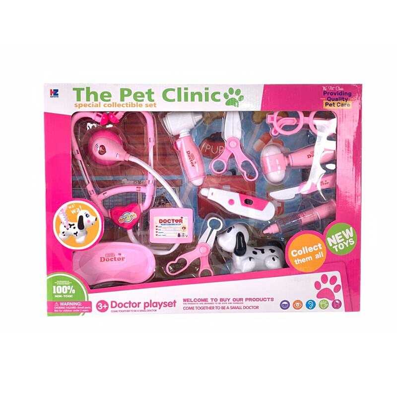 Набір ветеринара HZ 668 A (36/2) улюбленець, звуки, підсвічування, стетоскоп, термометр, окуляри, шприц, ніж, ножиці, щипці, 2 молоточки, бейдж, медичний піднос, в коробці