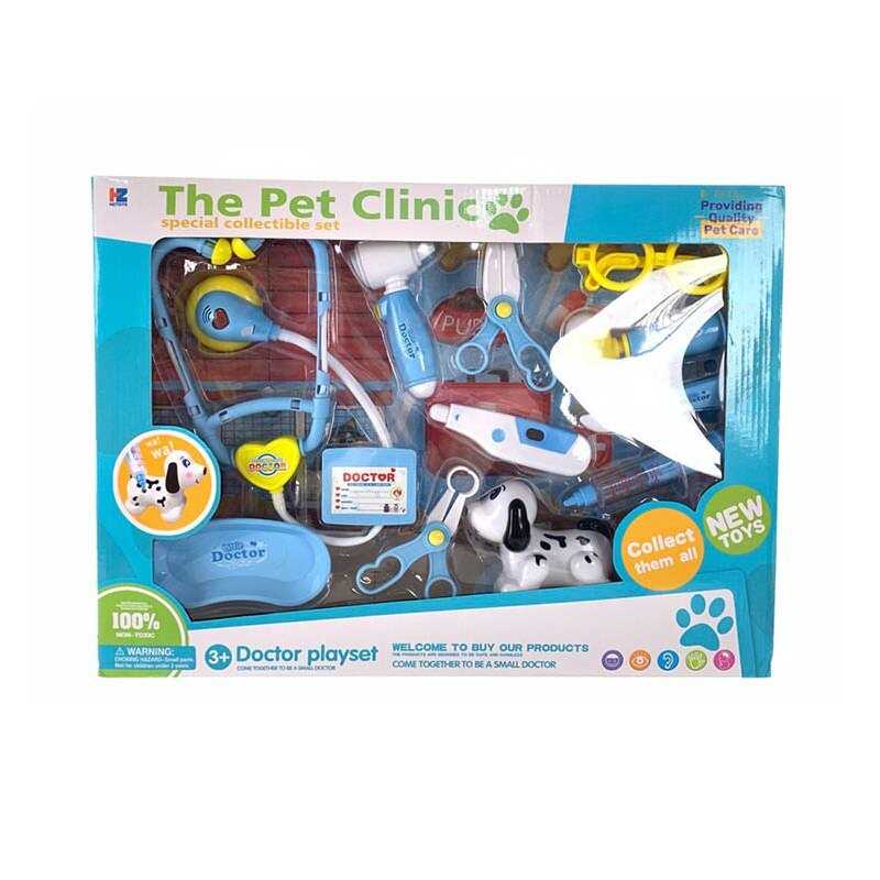 Набір ветеринара HZ 868 A (36/2) улюбленець, звуки, підсвічування, стетоскоп, термометр, окуляри, шприц, ніж, ножиці, щипці, 2 молоточки, бейдж, медичний піднос, в коробці
