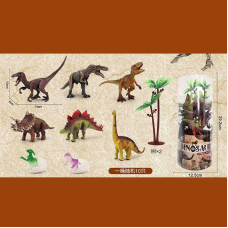 Набір динозаврів JB 008 T (36/2) 10 дорослих особин, 3 особини в яйці, пальма, в тубі