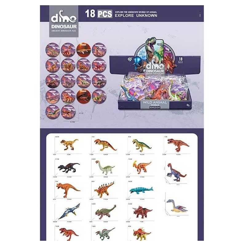 Набір динозаврів JS 35-3 (18) ЦІНА ЗА 18 ШТУК В БЛОЦІ, картки із назвами, в коробці