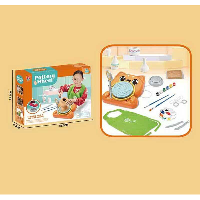 Набір для гончарства XJ 559 (24) електричне коло для гончарства, від мережі, глина, інструменти, фарби, палітра, пензлики, фартух, в коробці