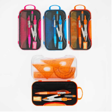 Набір для креслення С 62053 (144) 3 кольори, циркуль, лінійка 15 см, 2 косинці, транспортир, гумка, механічний олівець, грифелі, у пакеті, ВИДАЄТЬСЯ ТІЛЬКИ МІКС ВИДІВВ