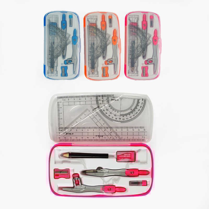 Набір для креслення С 62055 (96) 3 види, 2 циркулі, лінійка 15 см, 2 косинці, транспортир, гумка, стругачка, олівець, грифелі, у пакеті, ВИДАЄТЬСЯ ТІЛЬКИ МІКС ВИДІВ