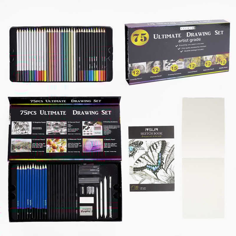 Набір для малювання C 66711 (16) 75 елементів, олівці, стирачки, стругачки, скетчбук, в коробці