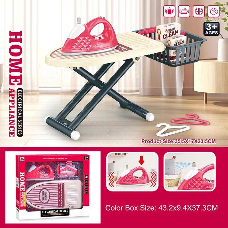 Набір для прасування 6868 A (22/2) праска на батарейках, імітація роботи праски, спрей, дошка для прасування, кошик, аксесуари, в коробці