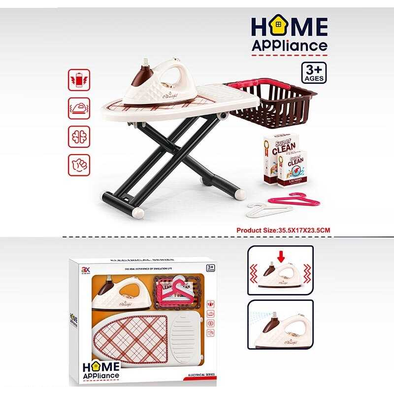 Набір для прасування 6932 A (22/2) праска на батарейках, імітація роботи праски, спрей,  дошка для прасування, кошик, аксесуари, в коробці