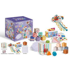 Набір для розвитку 1295 (18) 33 елементи, кубики, брязкальця, прорізувачі, серветки, мішечок, куб із формами, в коробці
