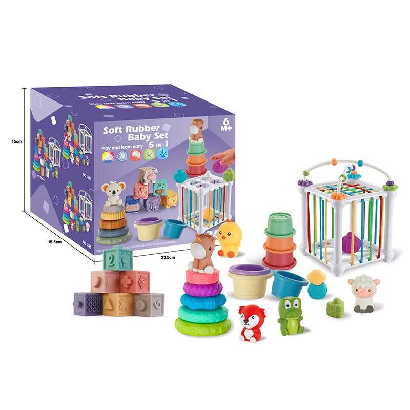 Набір для розвитку 1365 (18) 26 елементів, кубики, прорізувачі, 5 фігурок, пірамідка, куб із формами, в коробці Набір для розвитку 1365 (18) 26 елементів, кубики, прорізувачі, 5 фігурок, пірамідка, куб із формами, в коробці