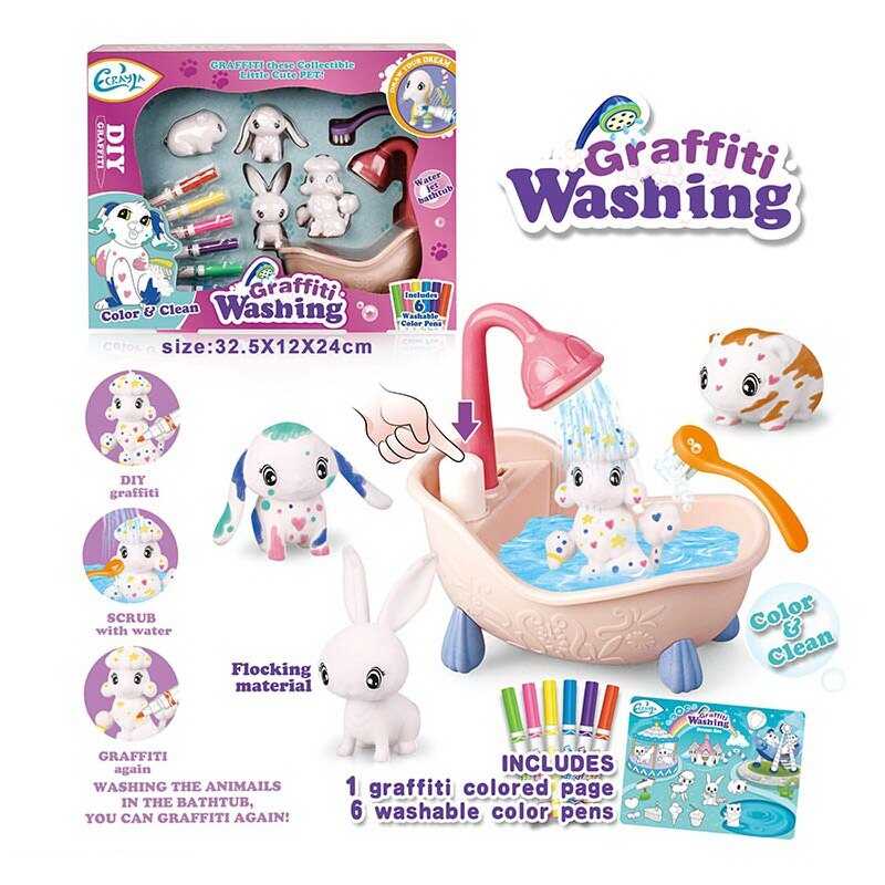 Набір для творчості 803 (24) 4 флоксові фігурки тварин, помпова подача води, 6 кольорових фломастерів, ванночка, щіточка, в коробці