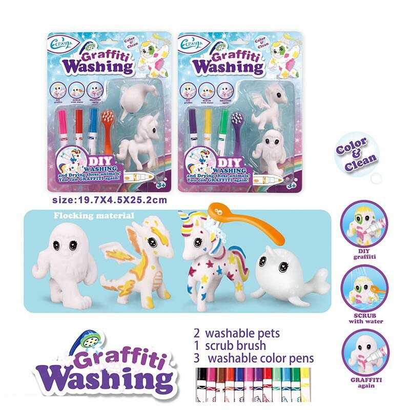 Набір для творчості 814 (128/2) 2 види, 2 флоксові фігурки тварин, 3 кольорові фломастери, щіточка, на листі